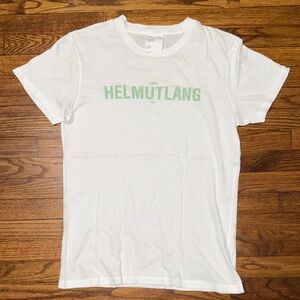 Helmut Lang White Tee with Light Green Logo